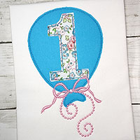 1st Birthday Balloon Machine Applique Design - Triple Stitch